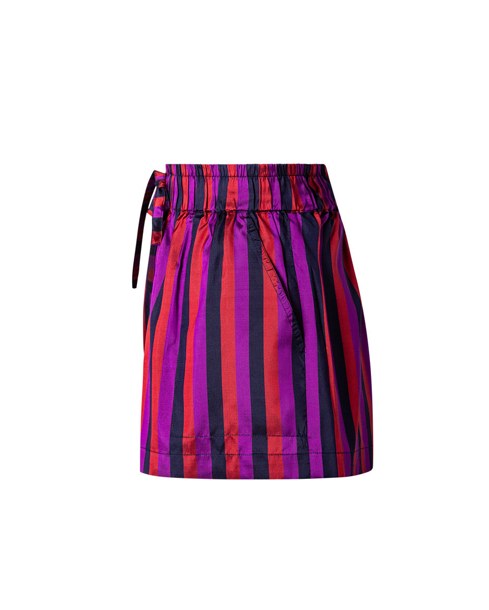 Regal Stripe Silk PJ Stle Shorts - Berry