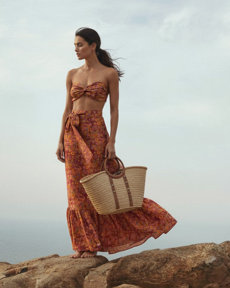 Sibyl Silk Maxi Wrap Skirt - Butterfly Print