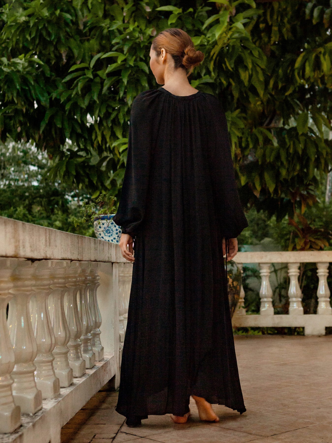 Calista Silk Caftan Maxi Dress - Black