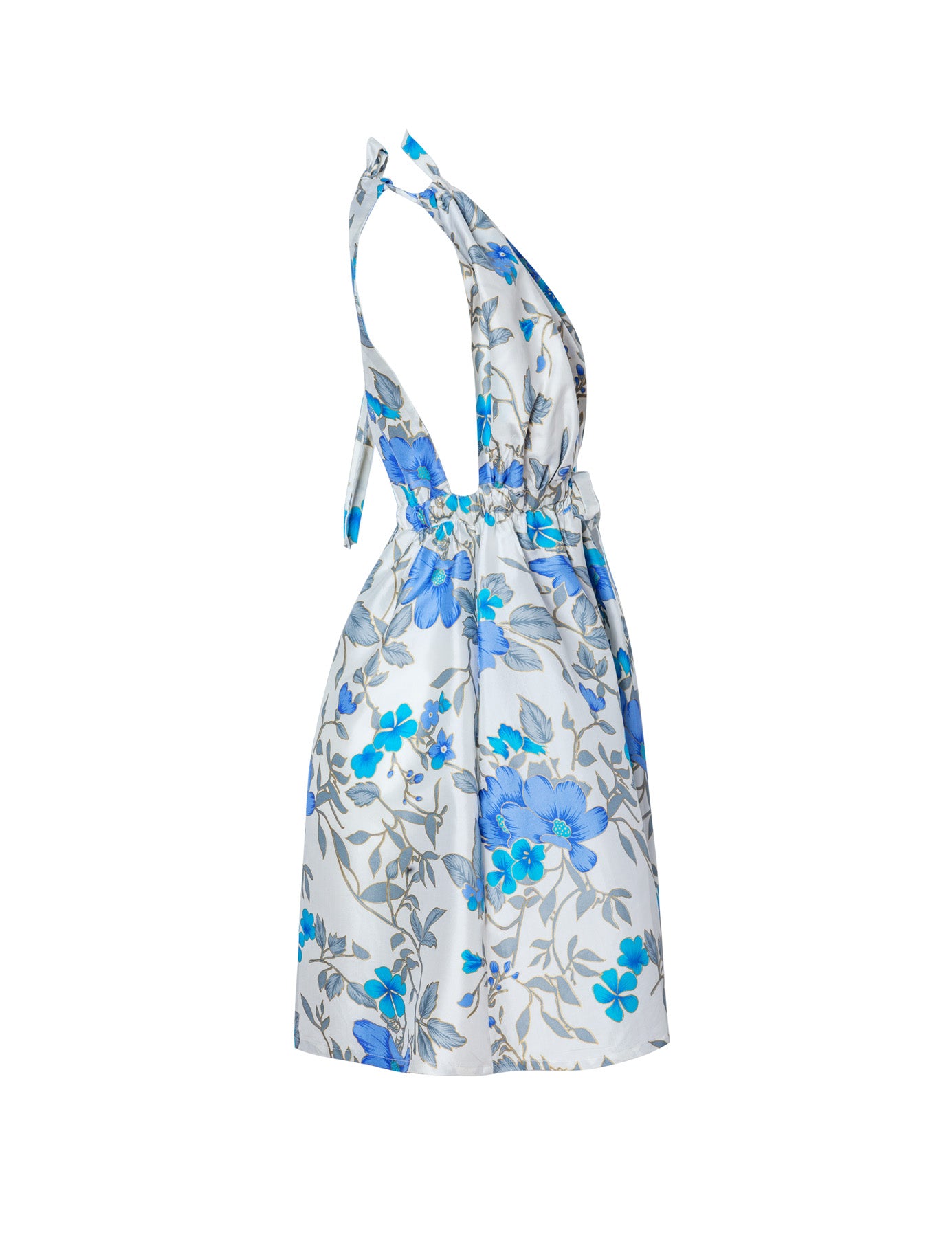 Pheme Halter Silk Mini Dress - Blue Floral
