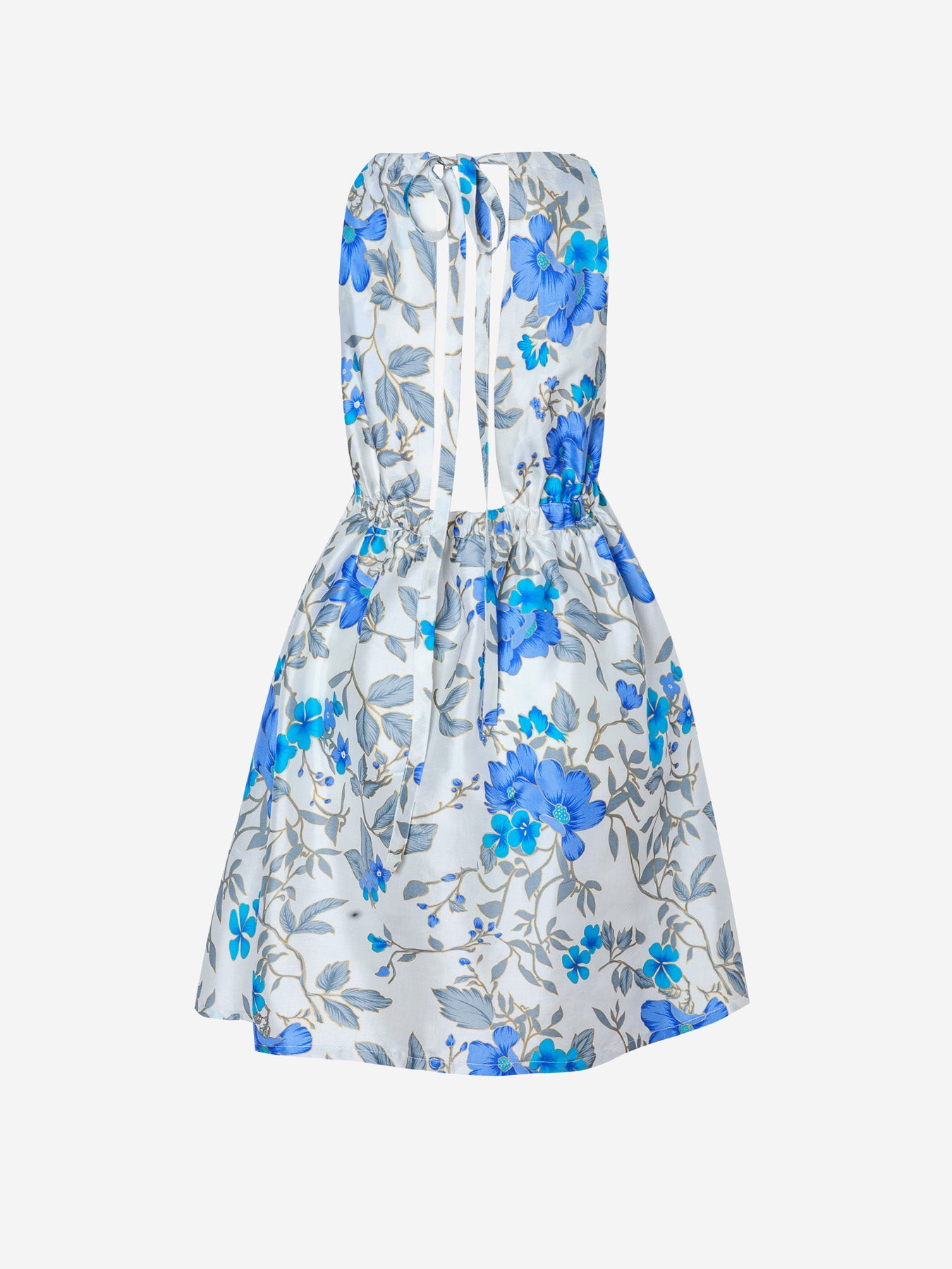 Pheme Halter Silk Mini Dress - Blue Floral