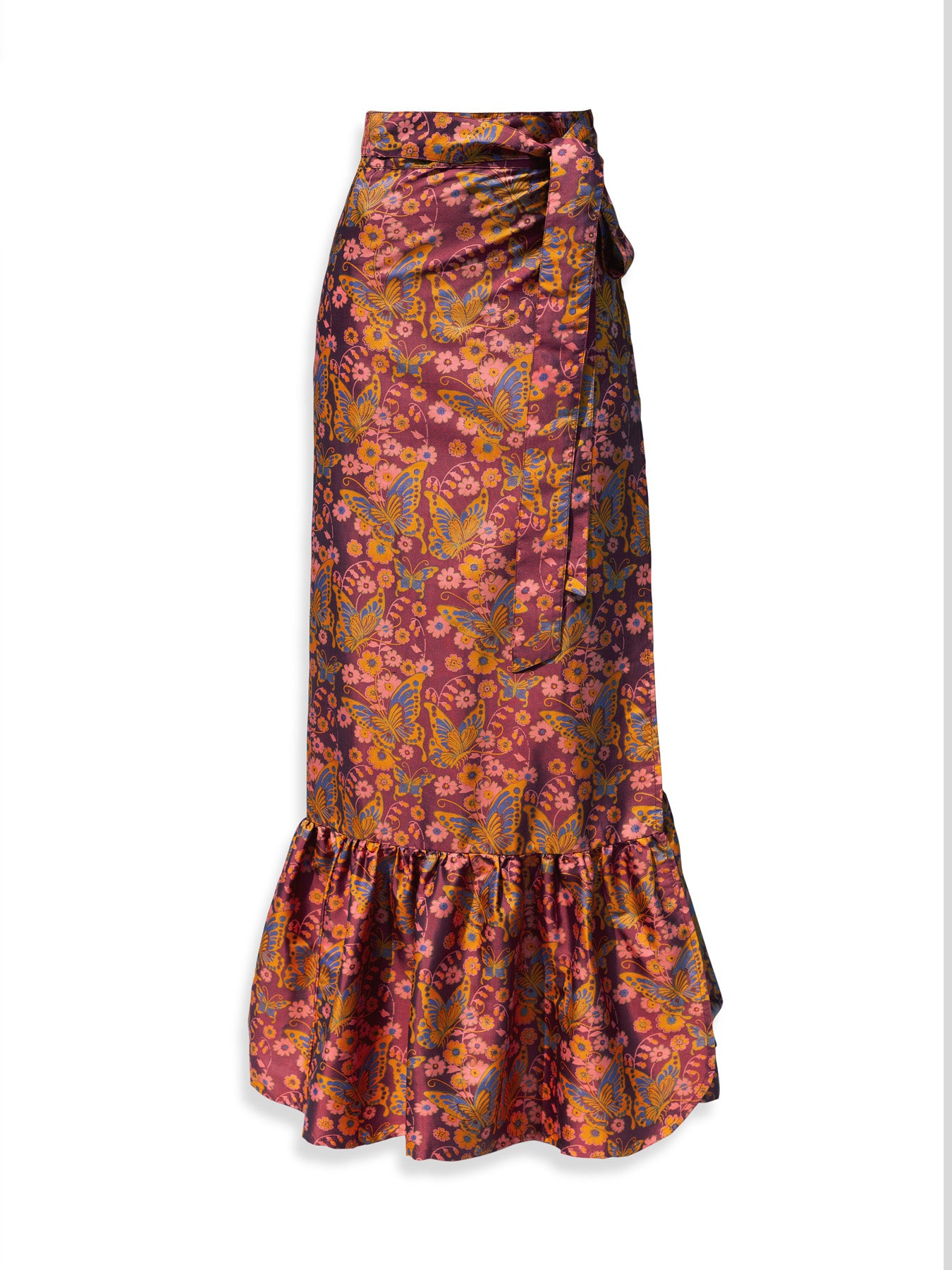 Sibyl Silk Maxi Wrap Skirt - Butterfly Print