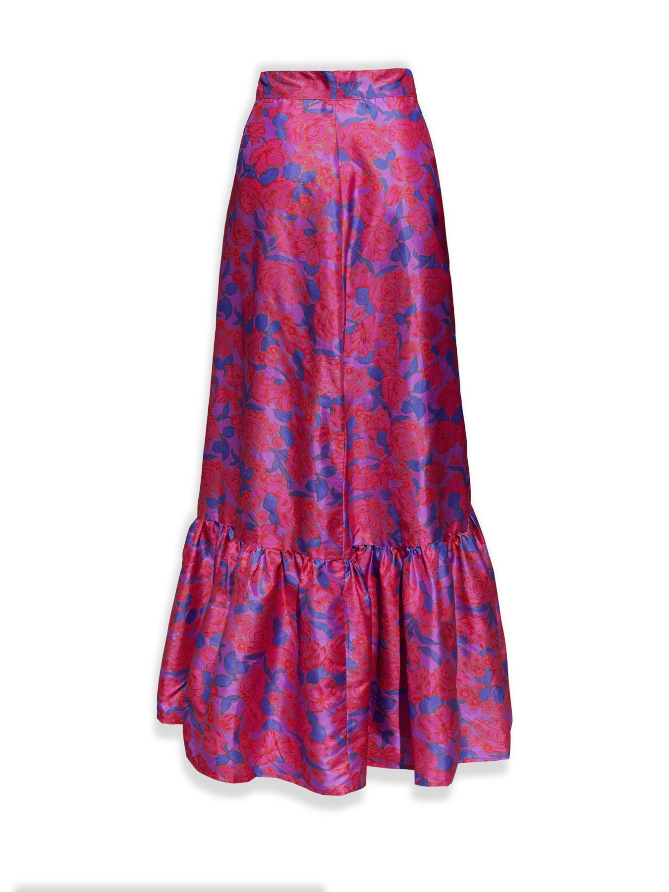 Sibyl Floral Print Silk Wrap Maxi Skirt - Violet Rose
