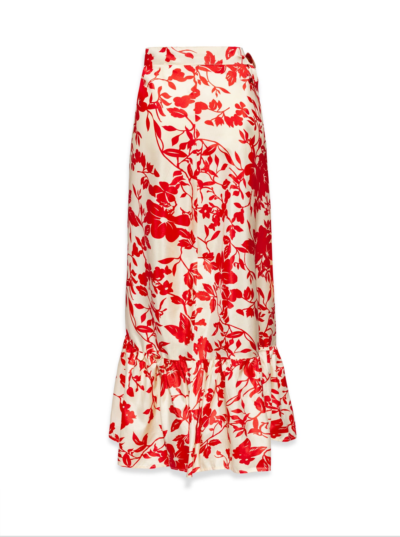 Sibyl Floral Print Silk Wrap Maxi Skirt - Red Floral