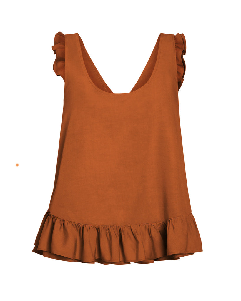 Theia Poplin Ruffle Blouse Terracotta