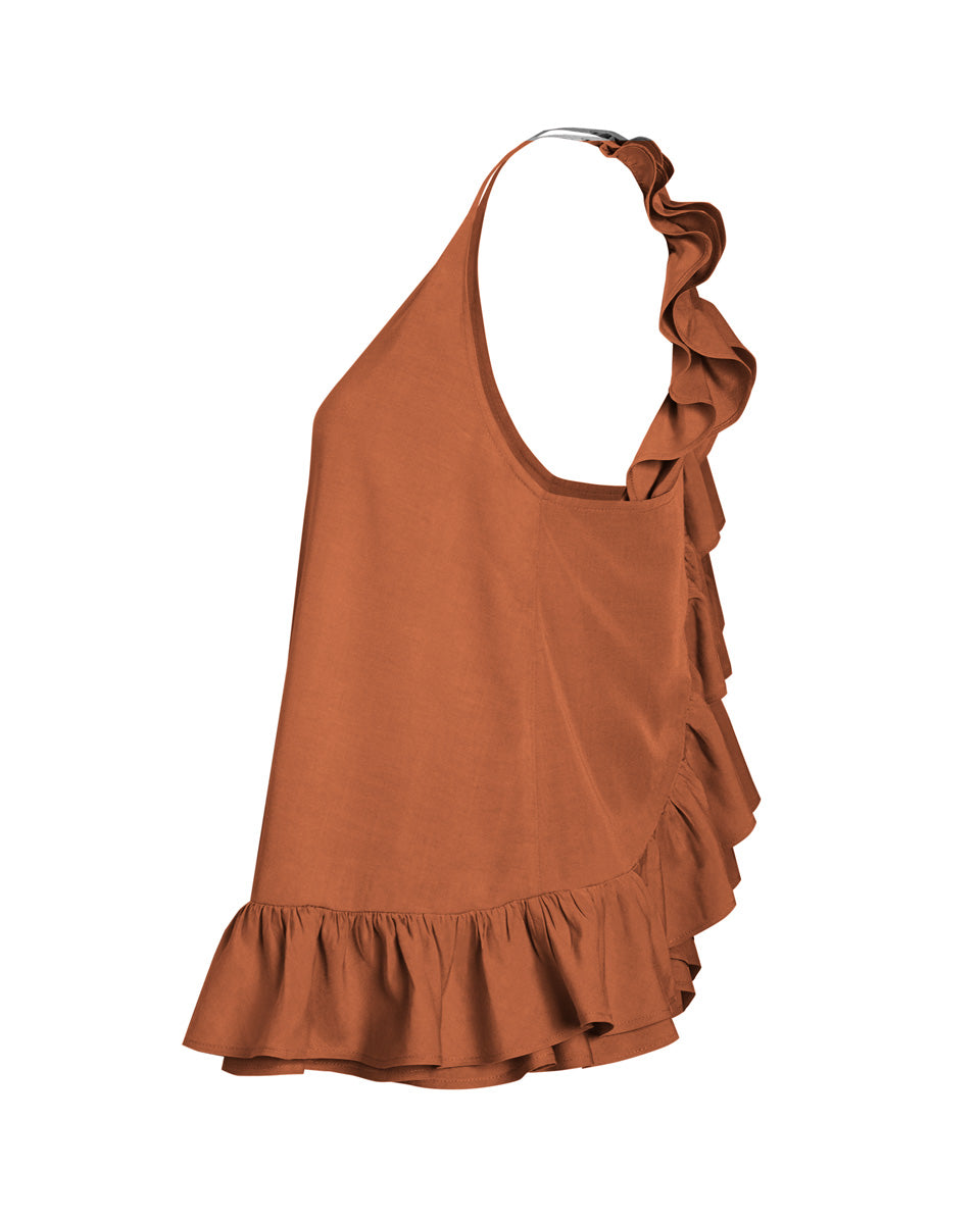Theia Poplin Ruffle Blouse - Cedar - AMARIS