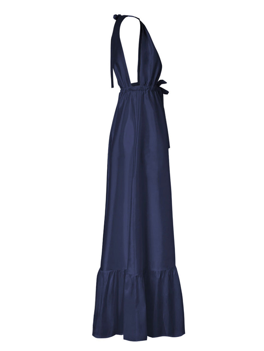 Naiad Adjustable Strap Summer Maxi Dress - Navy Blue