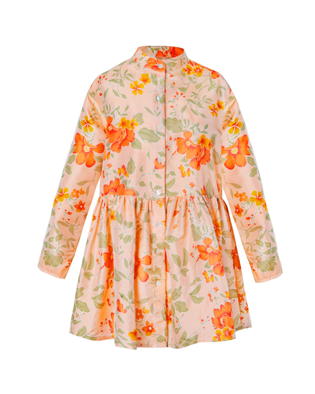 Calliope Printed Thai Silk Button Down Dress- Peachy - AMARIS