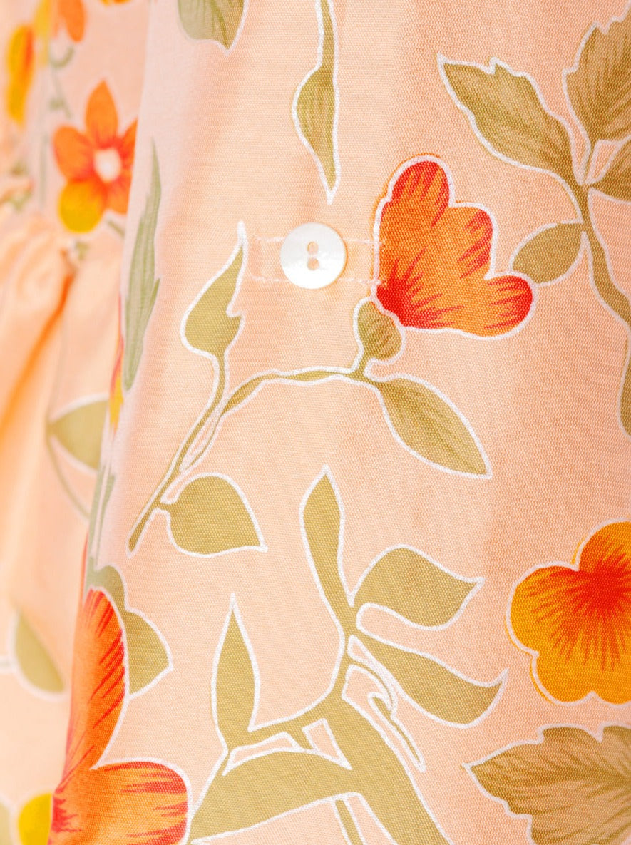 Calliope Printed Thai Silk Button Down Dress- Peachy