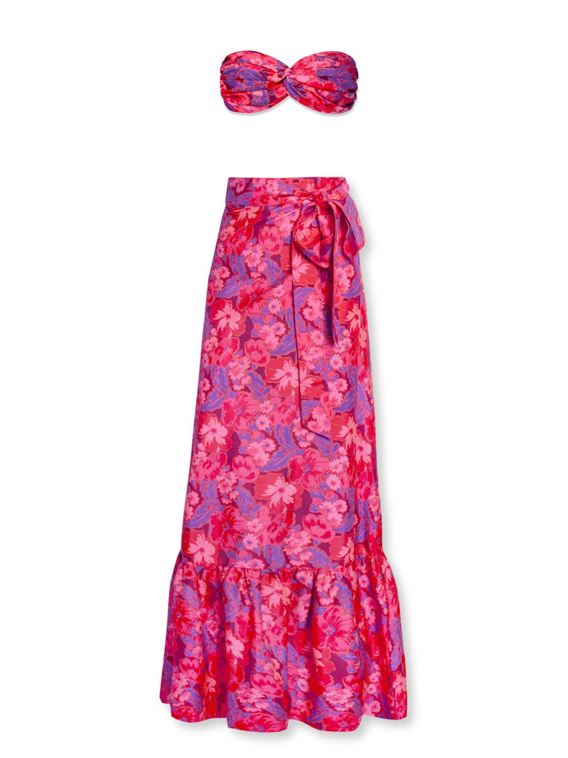 Calypso Printed Silk Taffeta Wrap Maxi Skirt - Berry Blossom