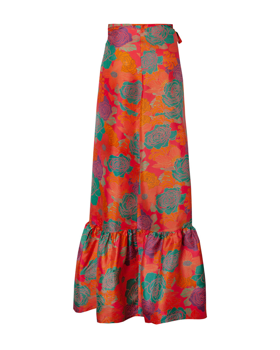 Calypso Rose Print  Silk Maxi Skirt