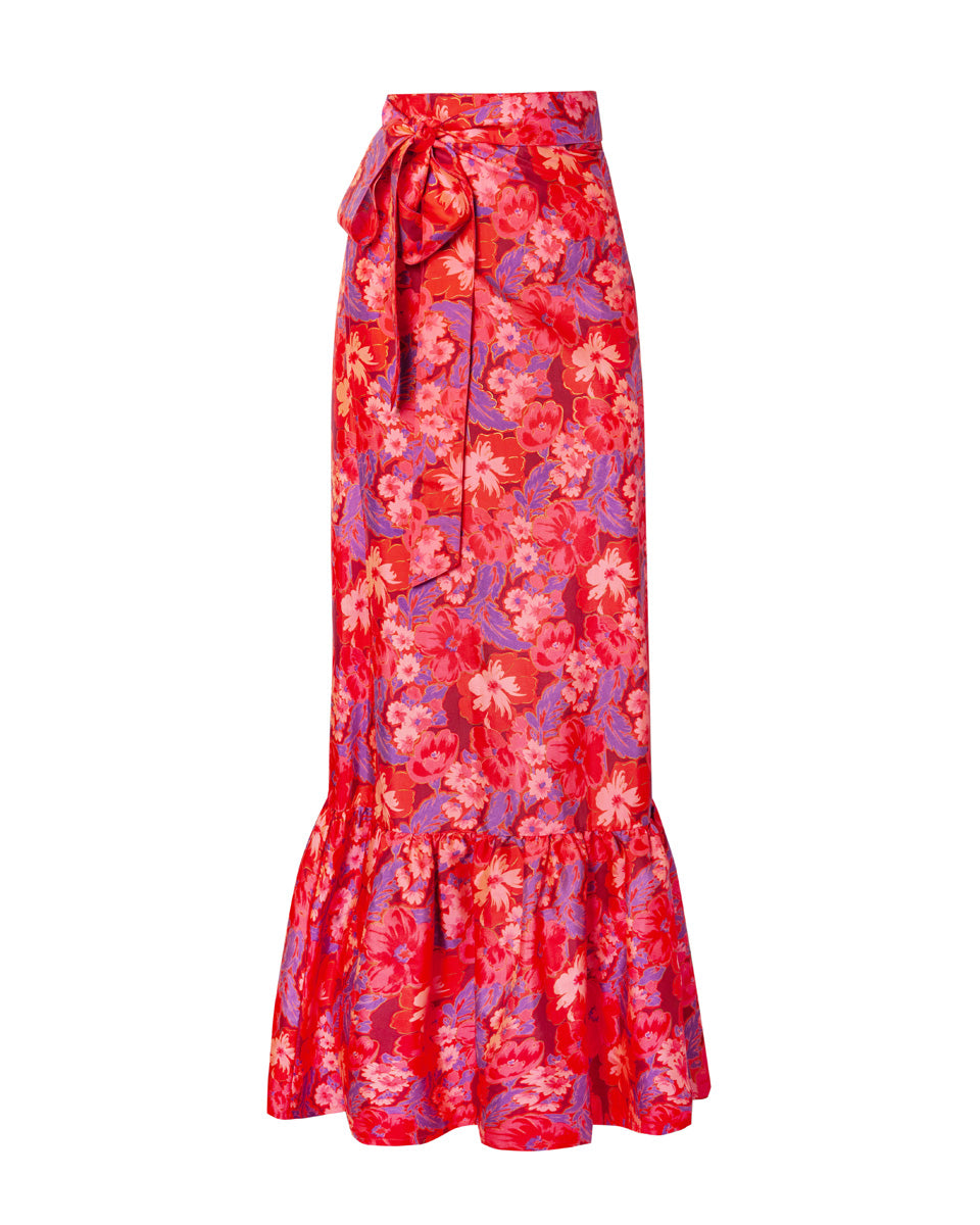 Calypso Printed Silk Maxi Skirt - Berry - AMARIS