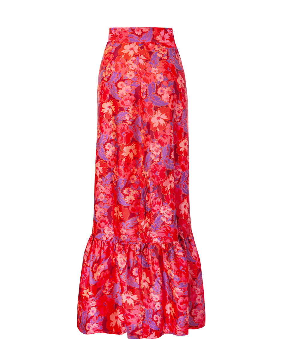 Calypso Printed Silk Maxi Skirt - Berry - AMARIS