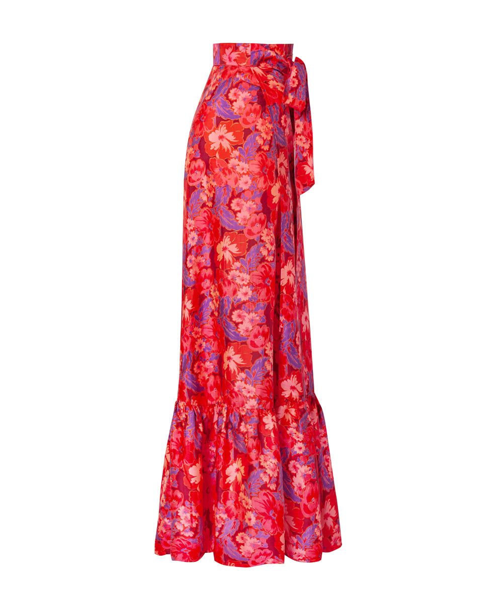 Calypso Printed Silk Maxi Skirt - Berry - AMARIS