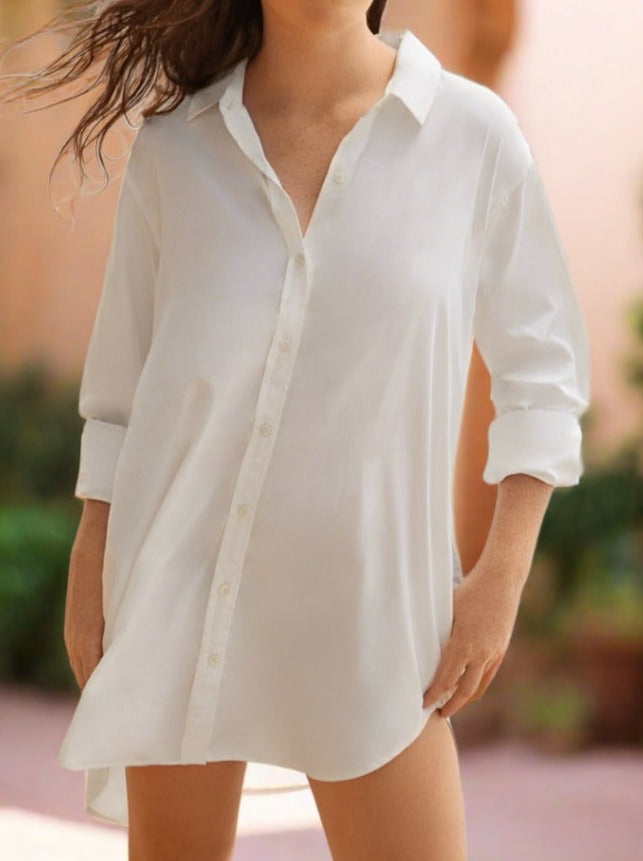 Brigitte Poplin Button Down Shirt Dress - Natural - AMARIS