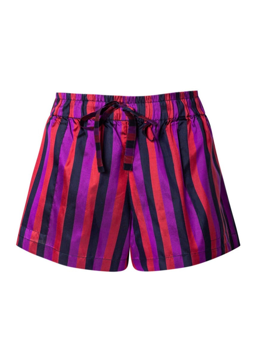 Hannah Stripe Silk PJ Style Shorts - Berry Stripe AMARIS