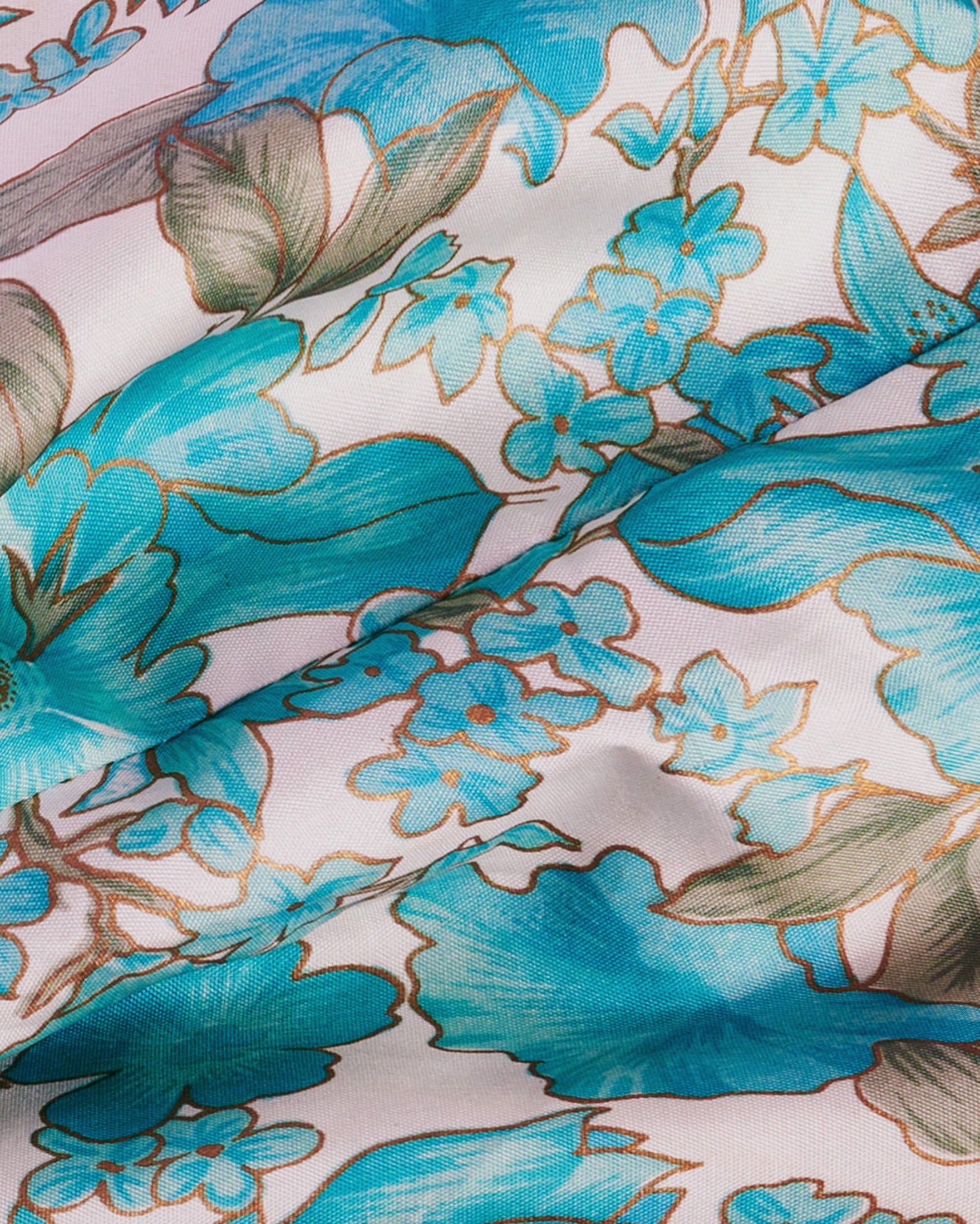 Isa Floral Print Silk Twist Headband - Turquoise Floral