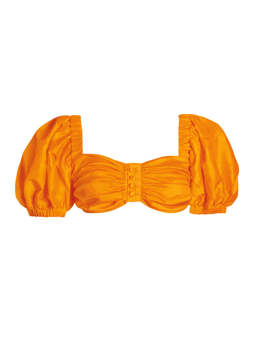 Lola Button Detail Off-the-shoulder Silk Taffeta Crop Top - Tangerine