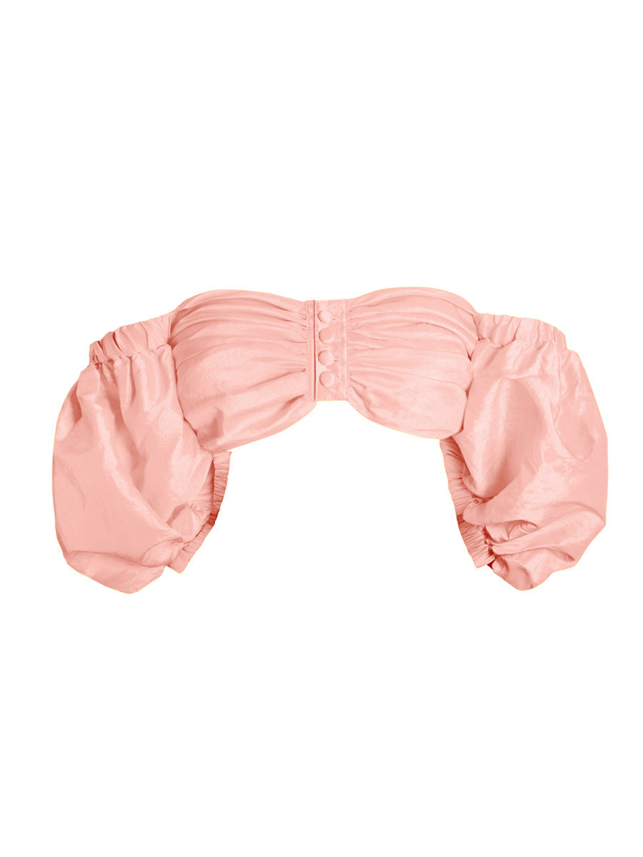 Lola Button Detail Off-the-shoulder Silk Taffeta Crop Top - Soft Pink
