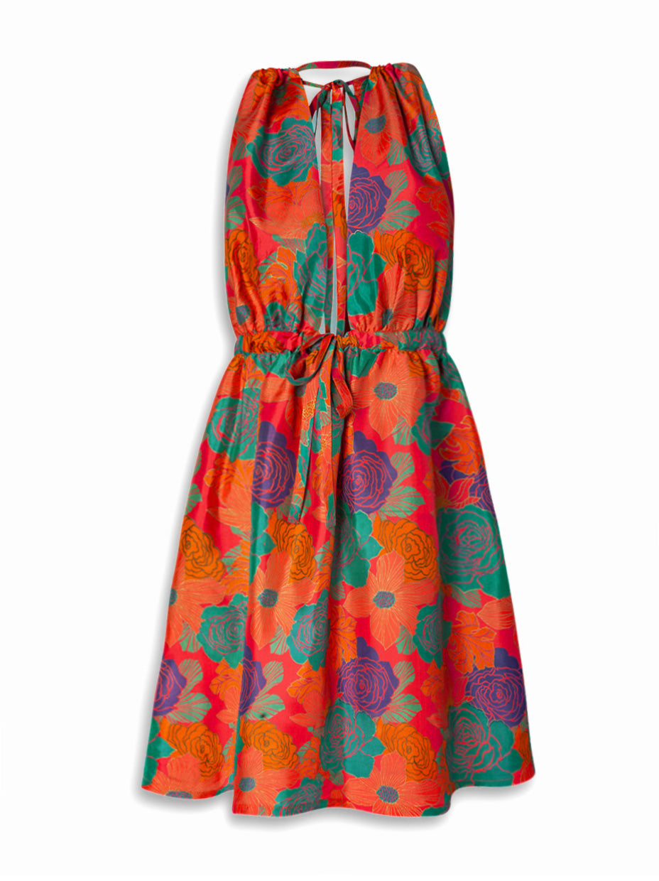 Pheme Printed Thai Silk Dress - Caribe Rose