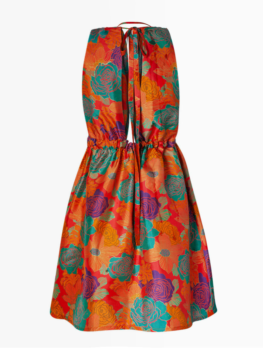 Pheme Printed Thai Silk Dress - Caribe Rose
