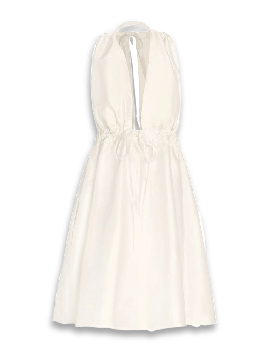 Pheme Open-Back Halter Thai Silk Mini Dress - Natural