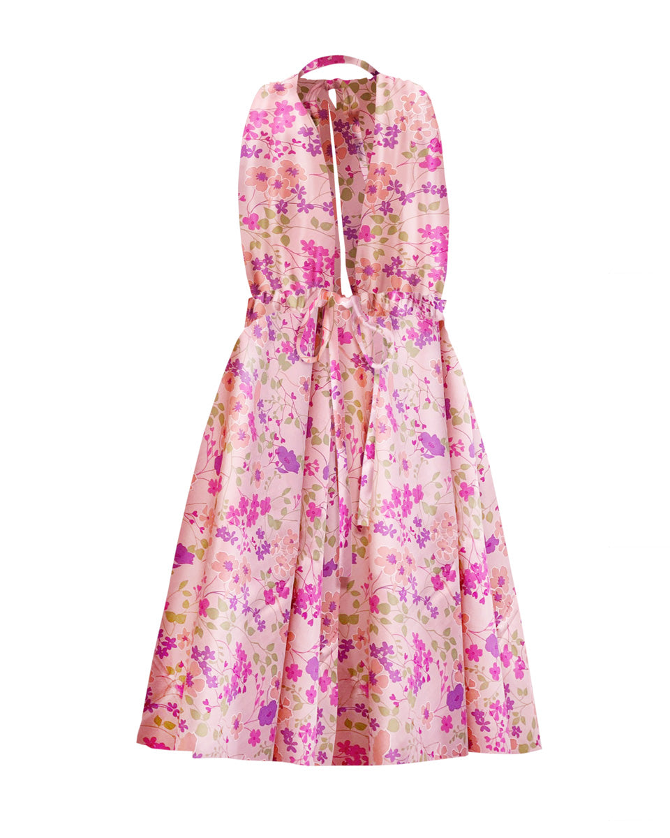 Pheme Printed Halter Silk Mini Dress - Spring Blush - AMARIS