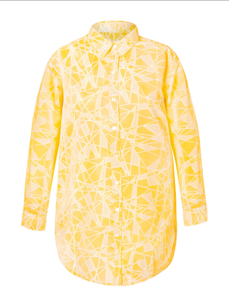 Brigitte Printed Thai Silk Button Down Shirt Dress - Butter Geo - AMARIS