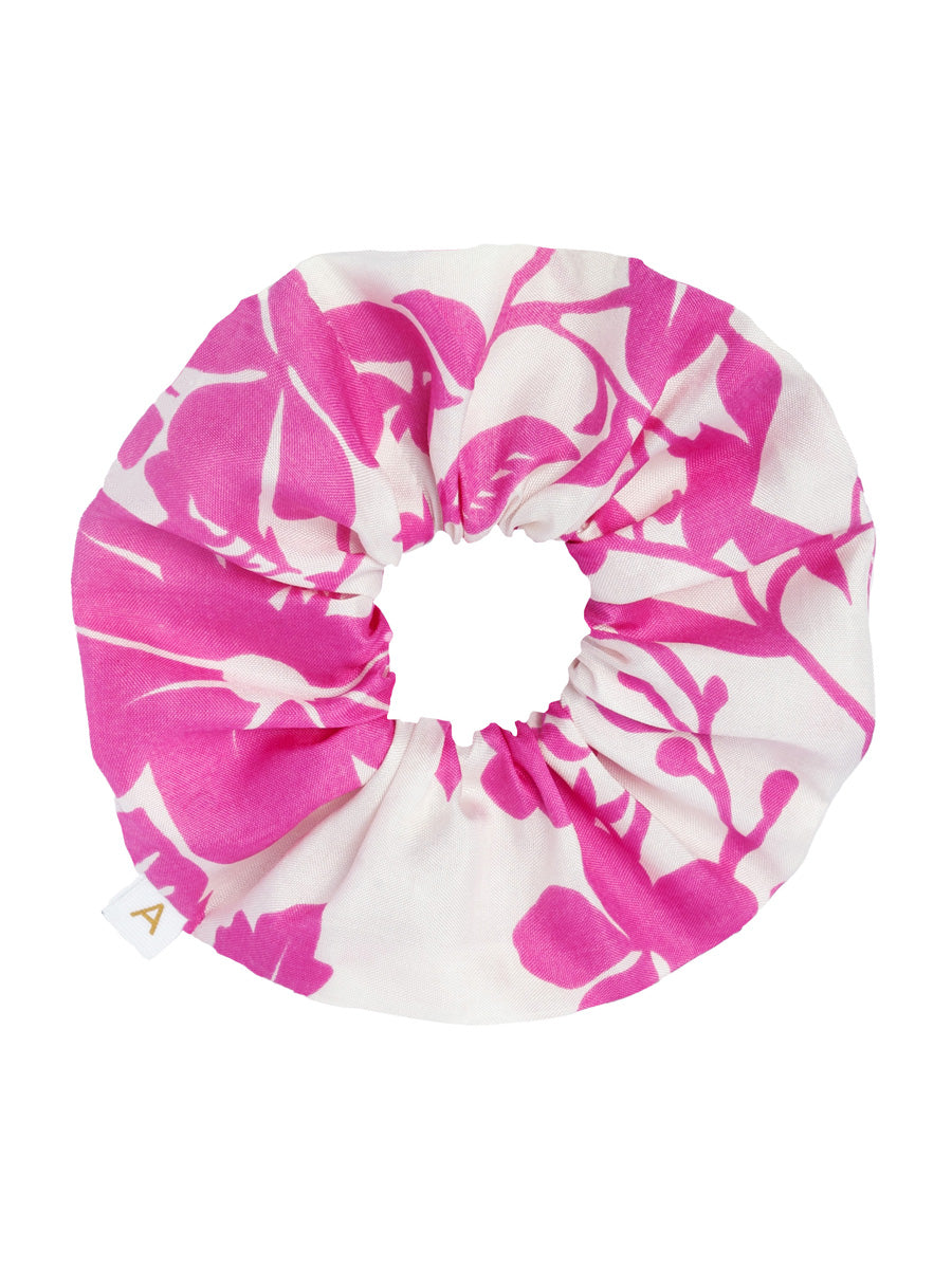 Soleil Floral Print Silk Scrunchie - Bright Pink Floral - AMARIS