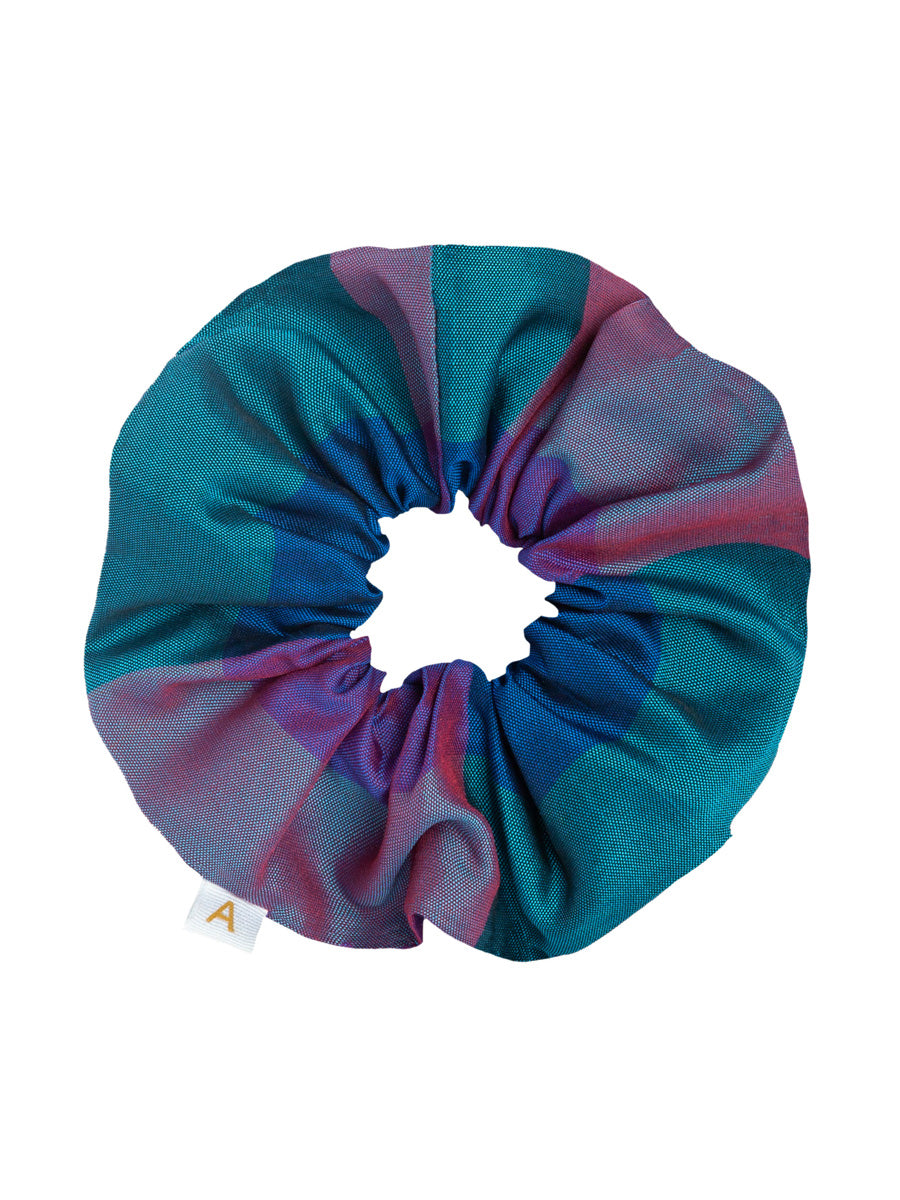 Soleil Woven Silk Scrunchie - Blue Plaid - AMARIS