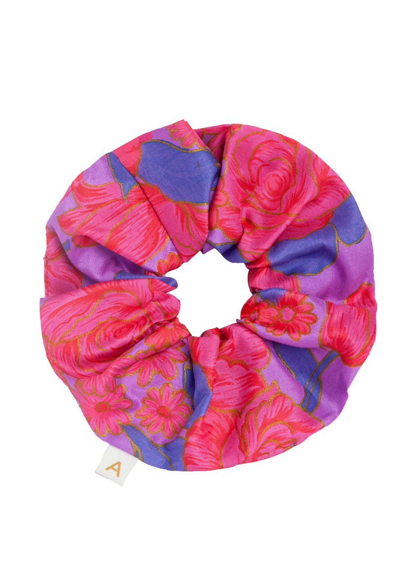 Soleil Floral Print Silk Scrunchie - Pink Rose - AMARIS