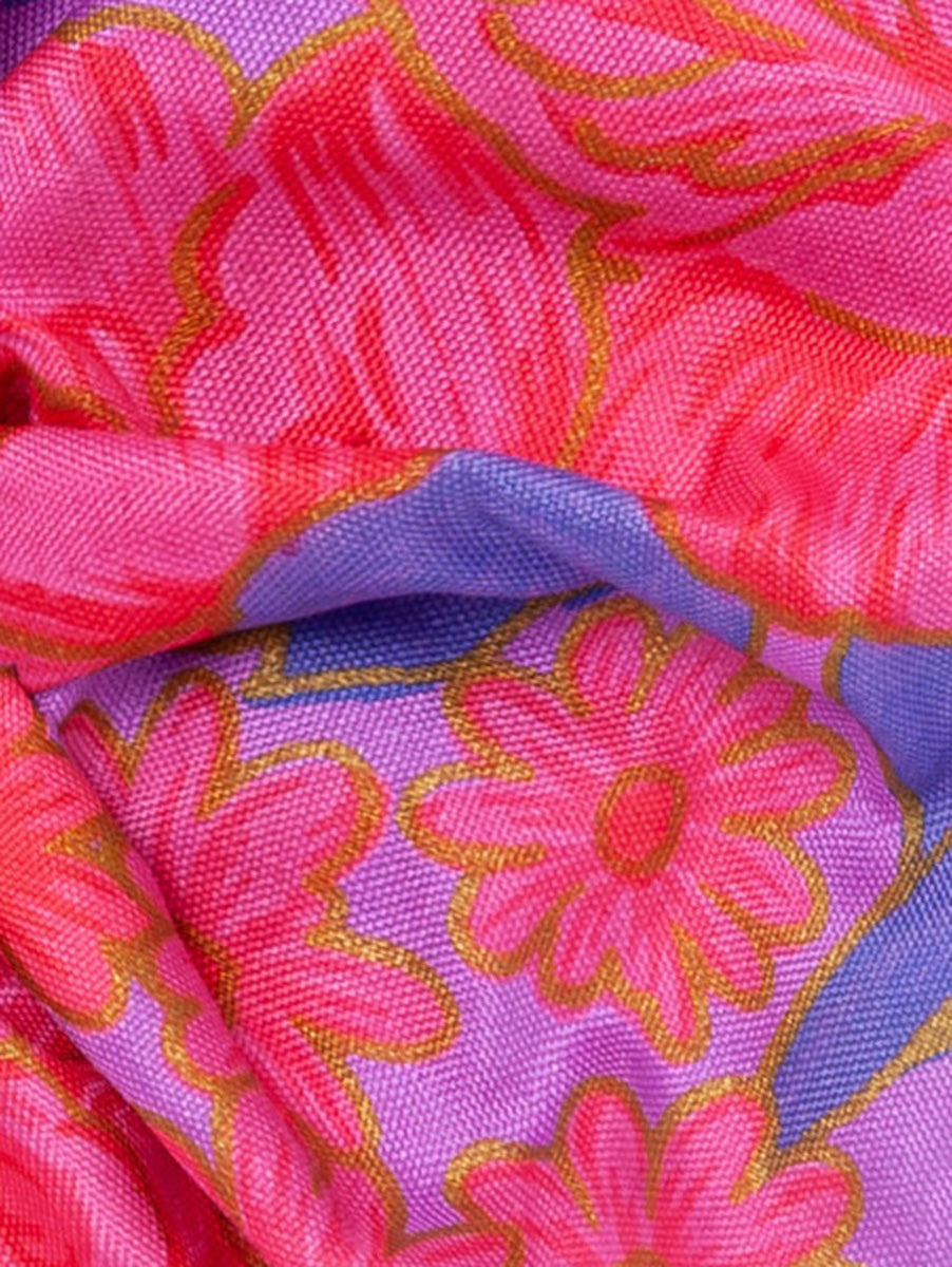 Soleil Floral Print Silk Scrunchie - Pink Rose - AMARIS