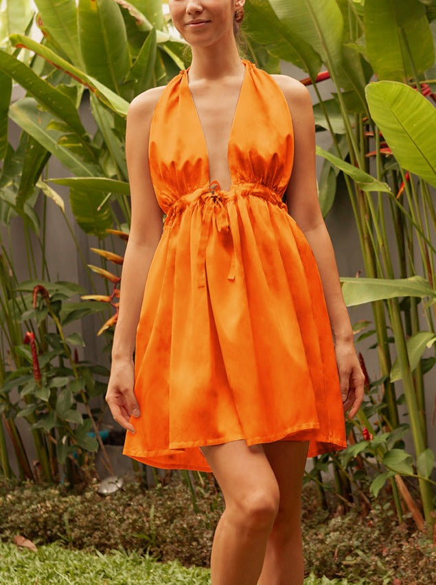 Pheme Thai Silk Taffeta Dress - Tangerine