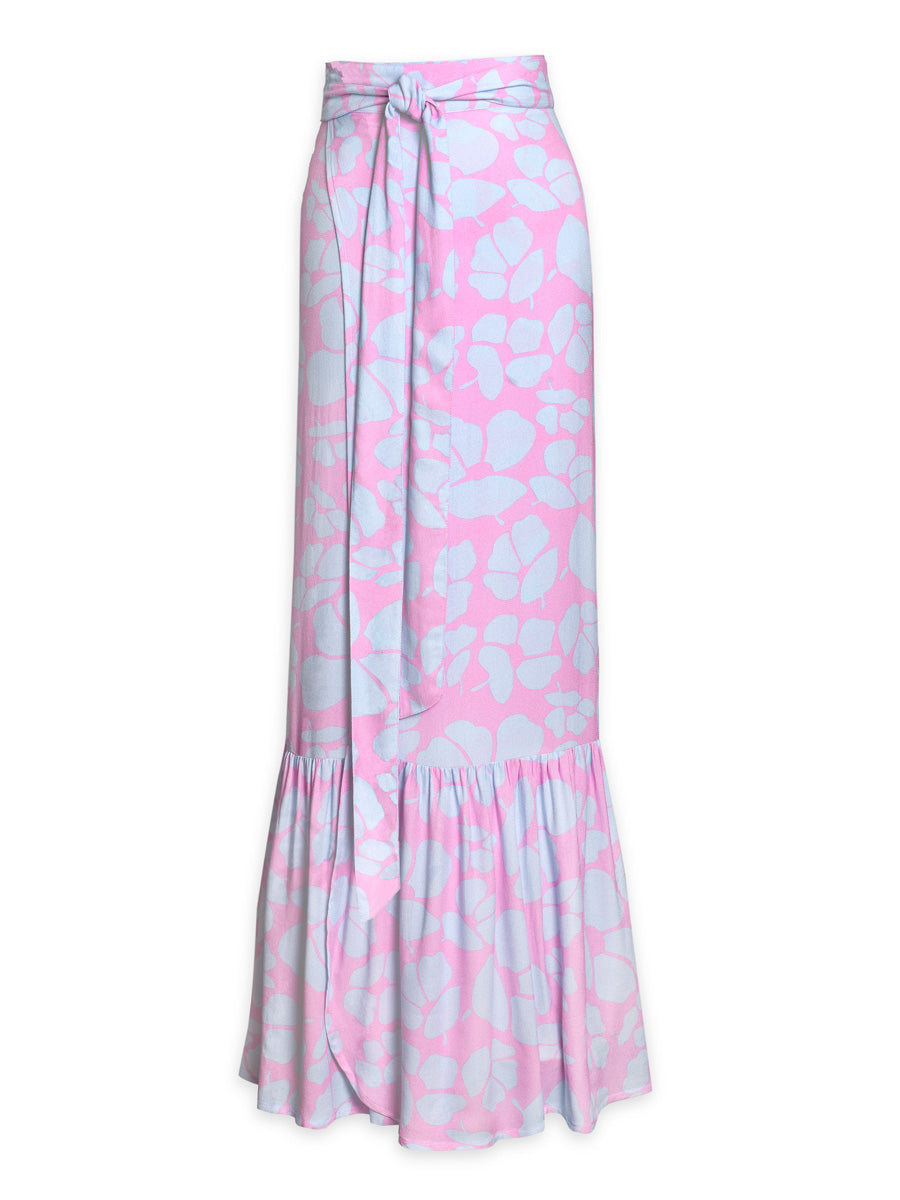 Aurie Printed Bamboo Crepe Ruffle Wrap Maxi Skirt - Orchid Poppy