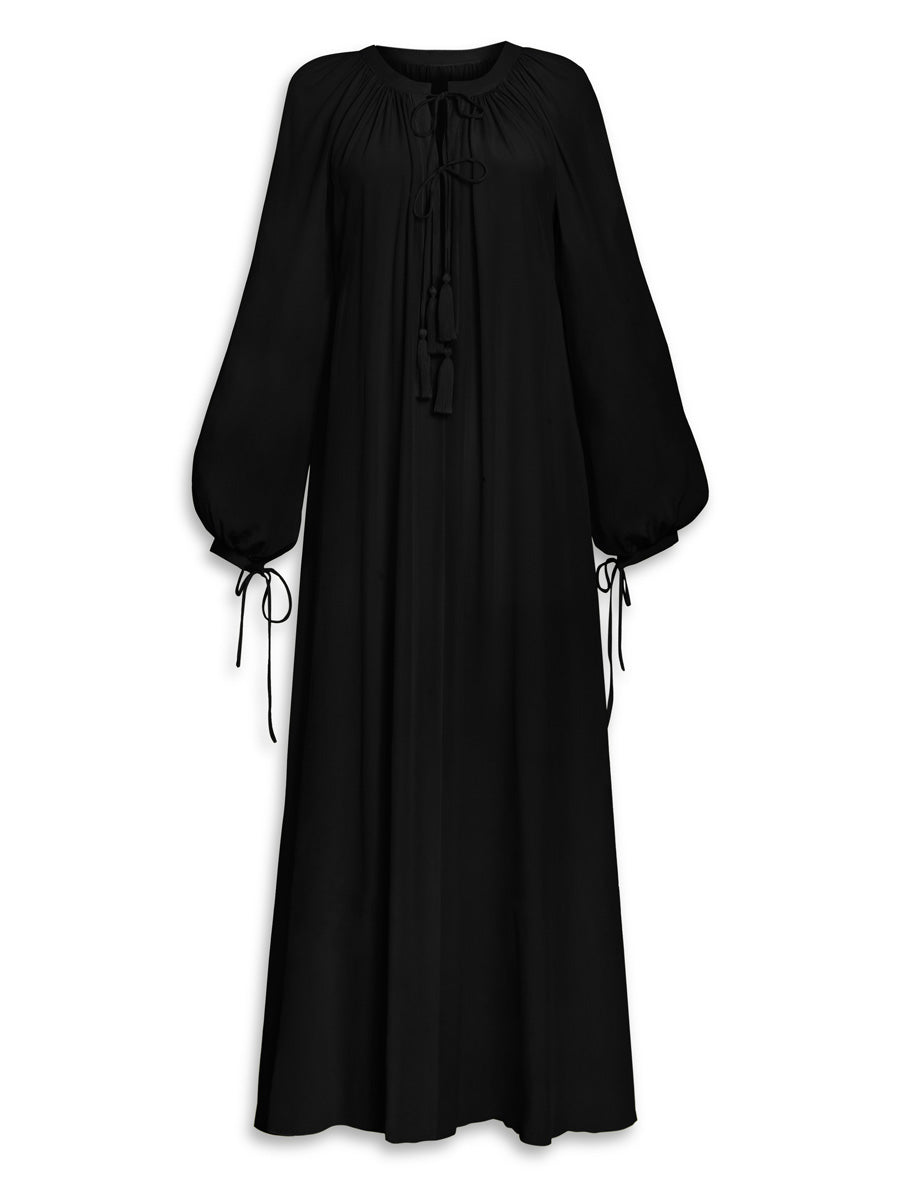 Calista Silk Crepe Caftan Maxi Dress - Black