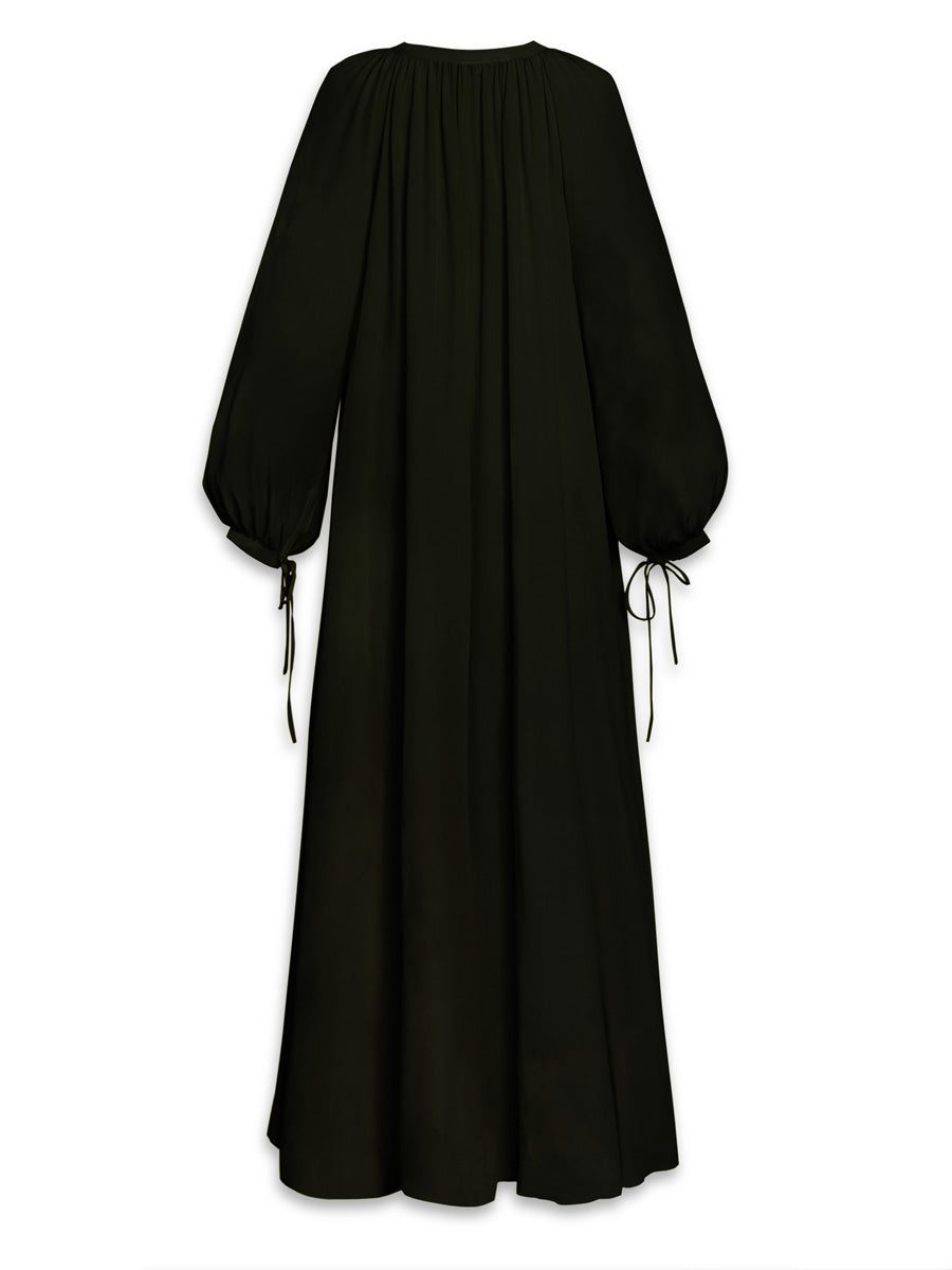 Calista Silk Crepe Caftan Maxi Dress - Black