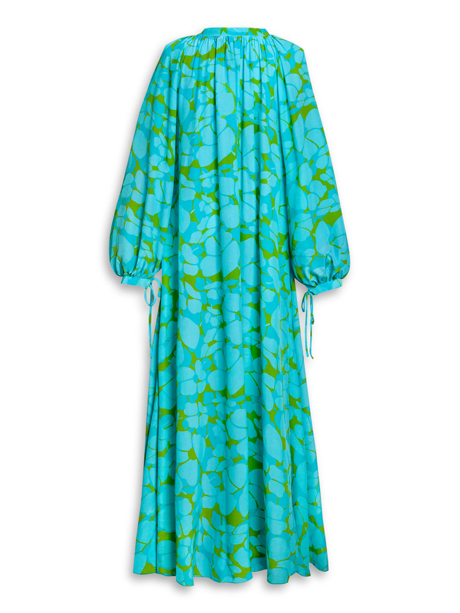 Calista Printed Silk Crepe Caftan Maxi Dress - Turquoise Poppy