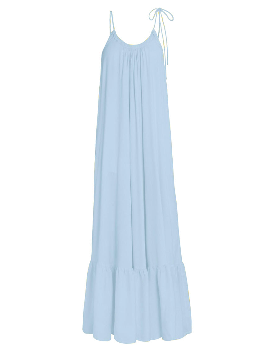 Thalia Bamboo Crepe Ruffle Maxi Dress - Light Blue