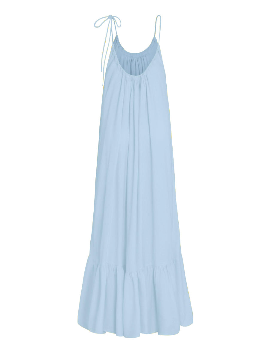 Thalia Bamboo Crepe Ruffle Maxi Dress - Light Blue