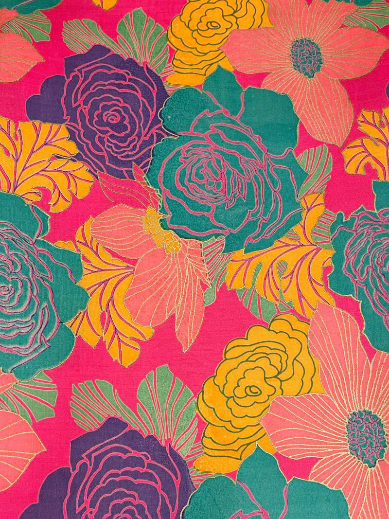 Calypso Rose Print  Silk Maxi Skirt
