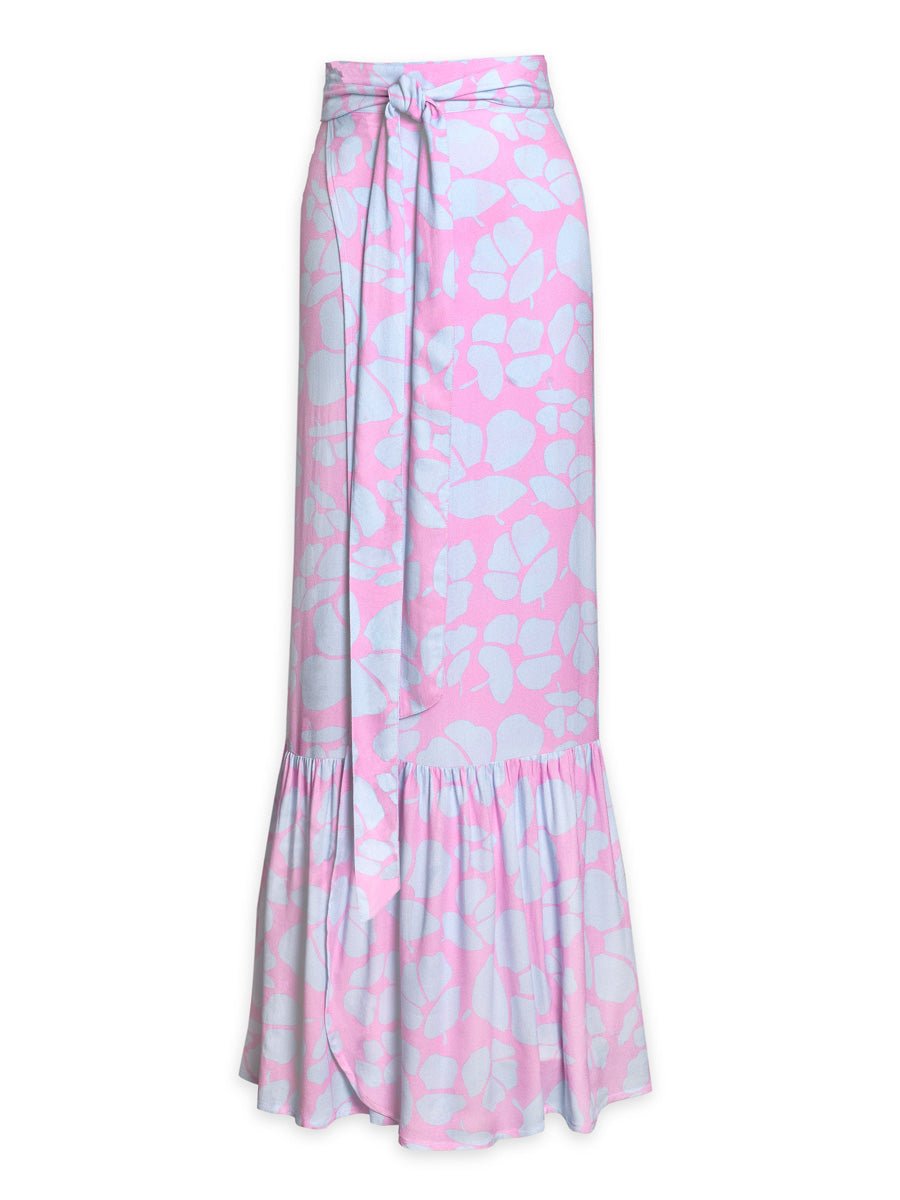 Aura Printed Bamboo Crepe Ruffle Wrap Maxi Skirt - Orchid Poppy - AMARIS