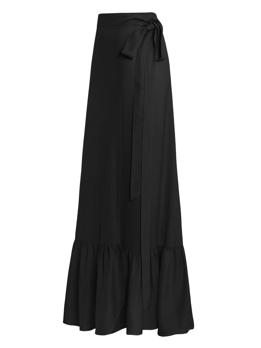 Aura Ruffle Wrap Maxi Skirt in Bamboo Crepe - Black - AMARIS