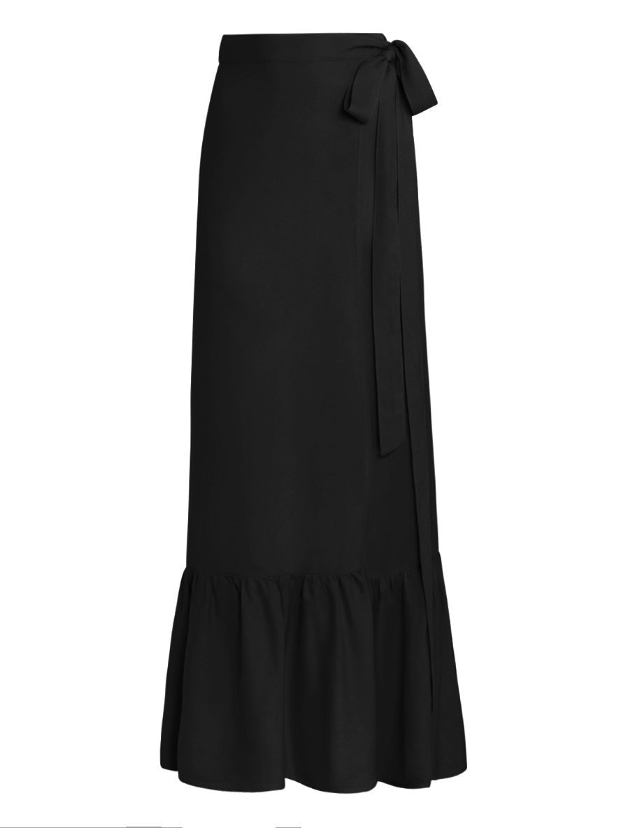 Aura Ruffle Wrap Maxi Skirt in Bamboo Crepe - Black - AMARIS