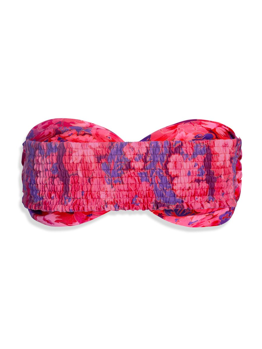 Bia Printed Twist Silk Bandeau Top - Berry Blossom - AMARIS