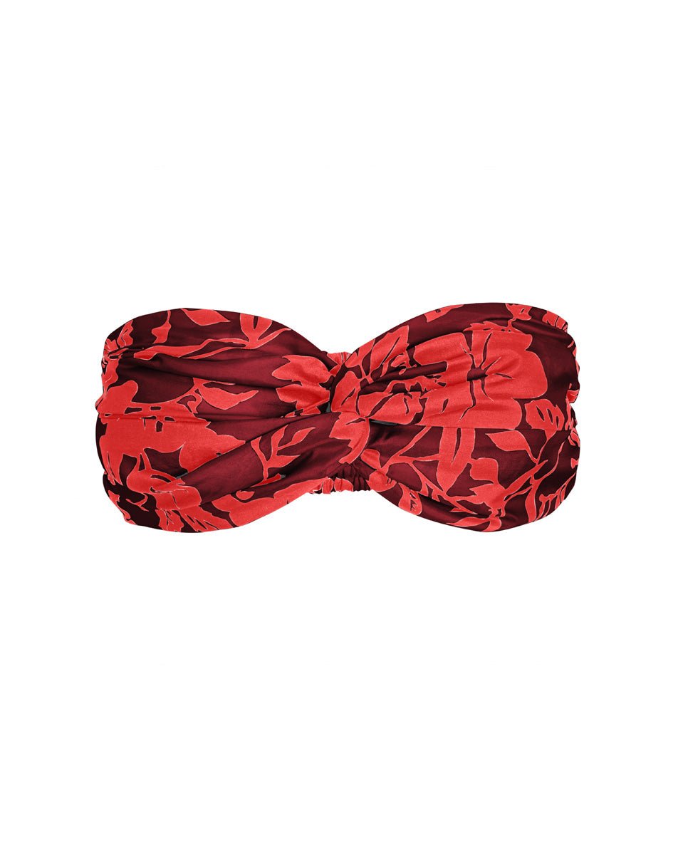 Bia Printed Twist Silk Bandeau Top - Maroon Floral - AMARIS