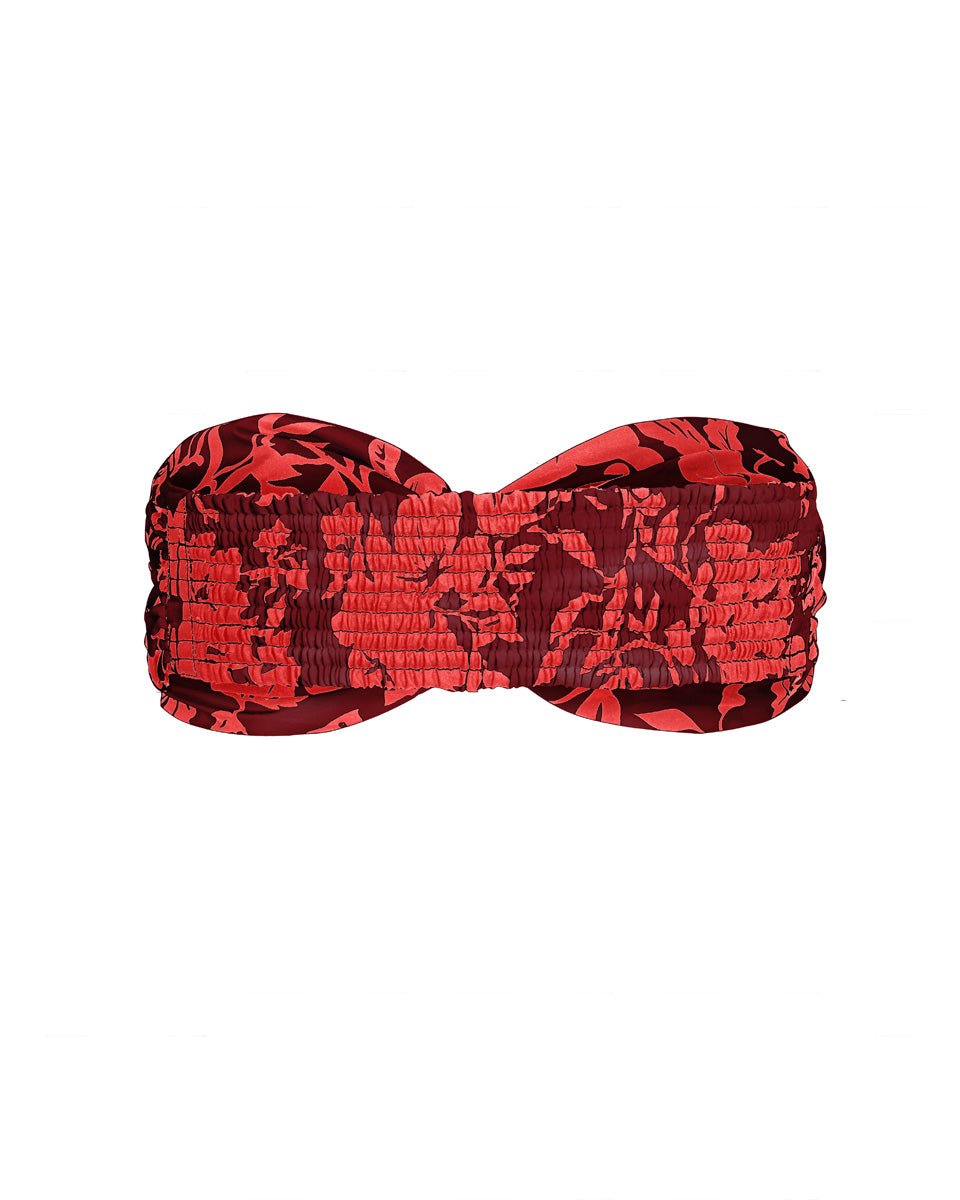 Bia Printed Twist Silk Bandeau Top - Maroon Floral - AMARIS