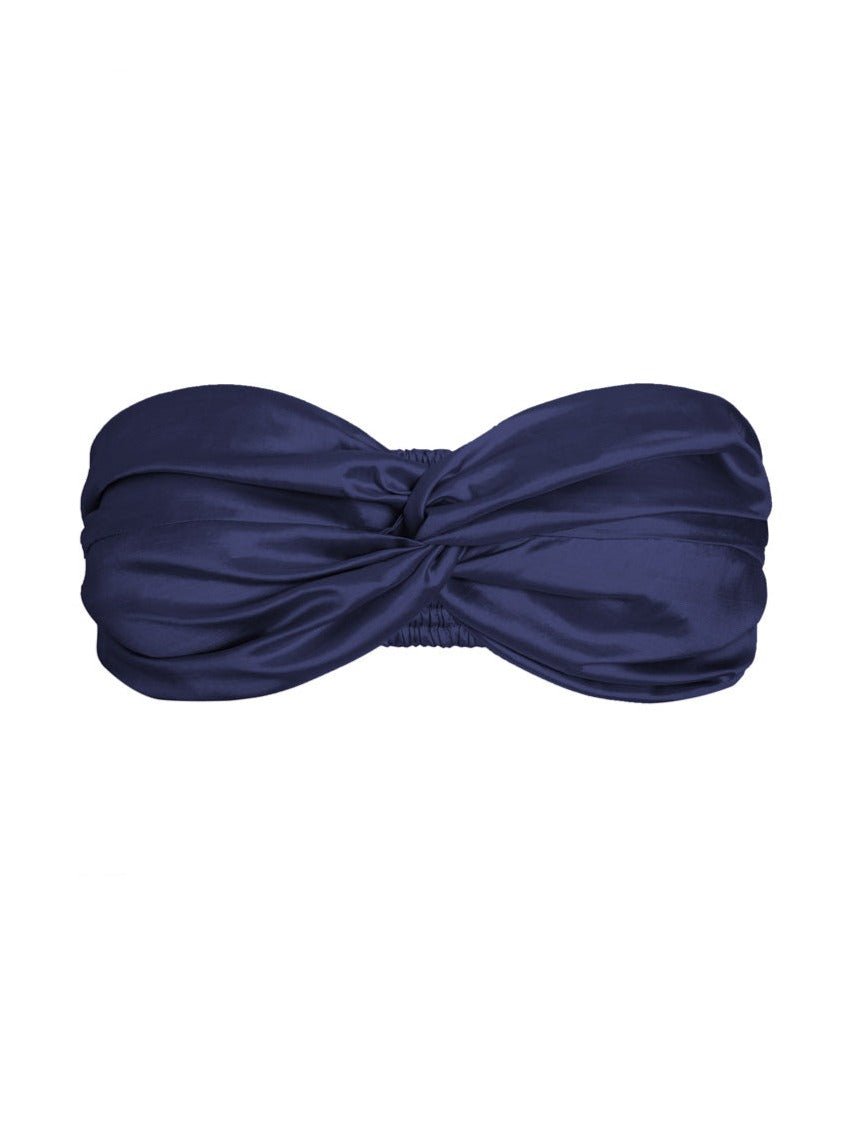 Bia Twist Front Silk Bandeau Top - Navy - AMARIS