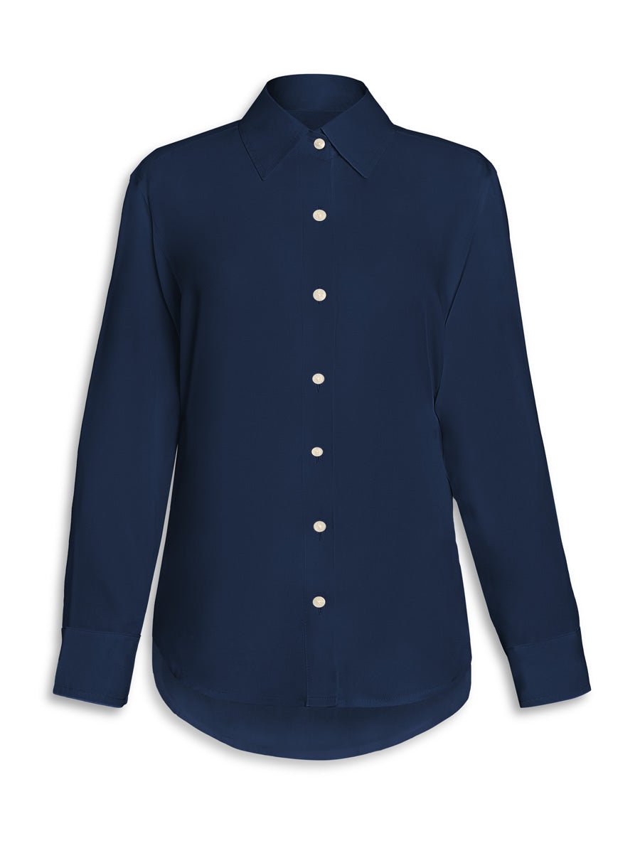 Brizo Twill Button Down Blouse - Marine - AMARIS