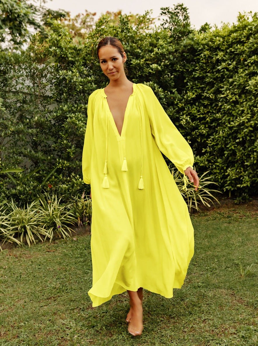 Calista Crepe de Chine Silk Maxi Dress - Zest - AMARIS