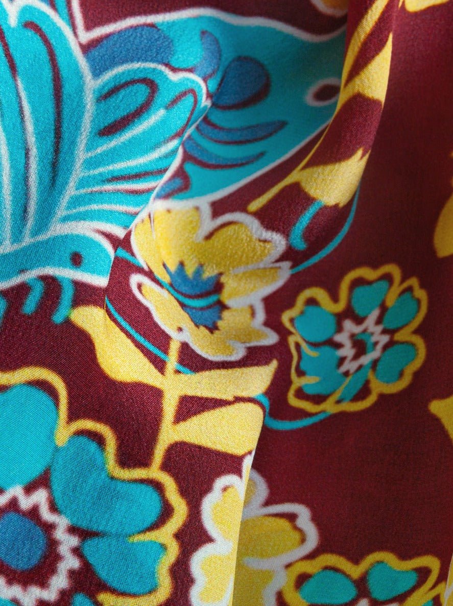 Calista Printed Crepe de Chine Silk Maxi Dress - Garnet Butterfly - AMARIS